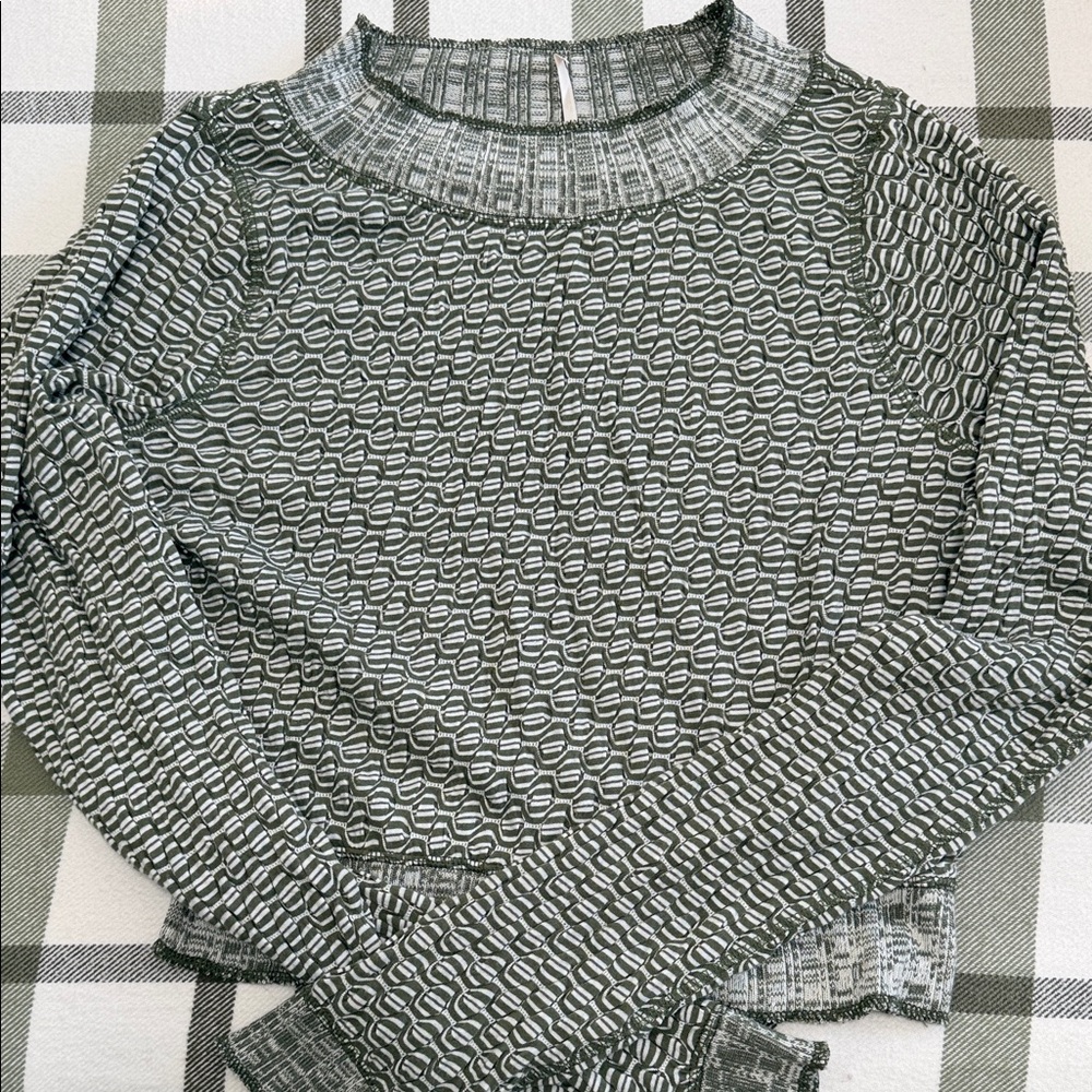 Free People Green Patterned Top